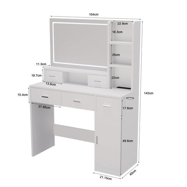 English Elm Newly Designed Led Smart Vanity with Drawer Storage for Bedroom Dressing Routine W1320138091