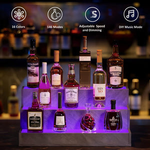 English Elm Led Illuminated Liquor Bottle Display Shelf 3 Tier Freestanding Bar Accent with App Control Grey W2178P163147