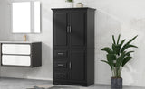 English Elm Tall and Wide Storage Cabinet With Doors For Bathroom/Office, Three Drawers, Black