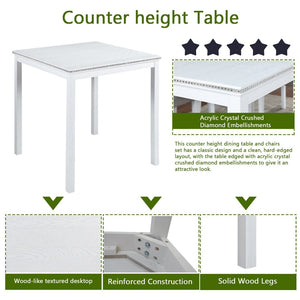 English Elm Wooden Counter Height Square Dining Table Glam Crystal Edge Detail Seats Four White W1998128390