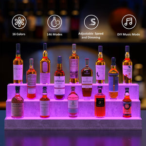English Elm Led Illuminated 3 Tier Freestanding Bar Bottle Display Shelf with App Remote Control Grey W2178P163236