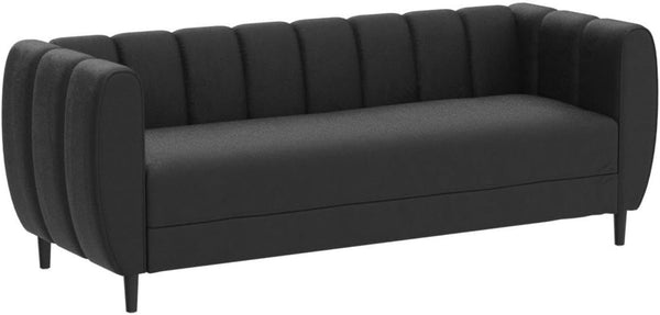 English Elm Miranda Channel Stitch Velvet Sofa Curved Shell Design for Glam Living Rooms Black N771P371449H_N771P371450H