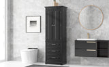 English Elm Tall Storage Cabinet With Three Drawers For Bathroom/Office, Black