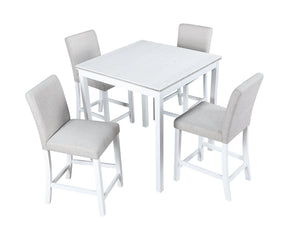 English Elm 5 Piece Counter Height Table Set - Elegant Square Dining Table With Crystal Edges & 4 Plush Chairs W1998S00040
