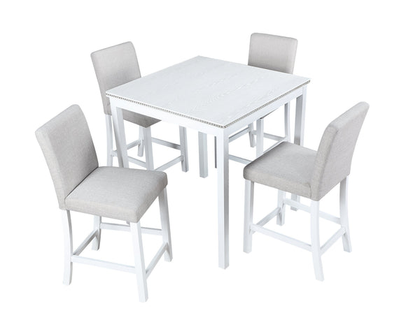 English Elm 5 Piece Counter Height Table Set - Elegant Square Dining Table With Crystal Edges & 4 Plush Chairs W1998S00040