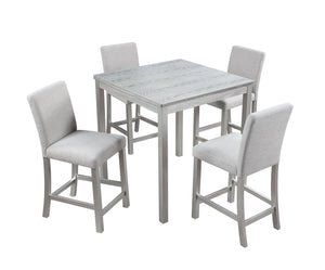 English Elm 5 Piece Counter Height Table Set – Stylish Wooden Dining Set With Upholstered Chairs & Crystal Accents W1998S00039