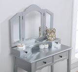 English Elm Sanlo Wooden Vanity Make Up Table and Stool Set, Silver