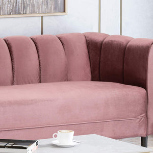 English Elm Miranda Channel Stitch Velvet Sofa Curved Shell Design for Glam Living Rooms Blush N771P371449P_N771P371450P
