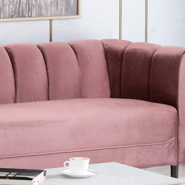 English Elm Miranda Channel Stitch Velvet Sofa Curved Shell Design for Glam Living Rooms Blush N771P371449P_N771P371450P