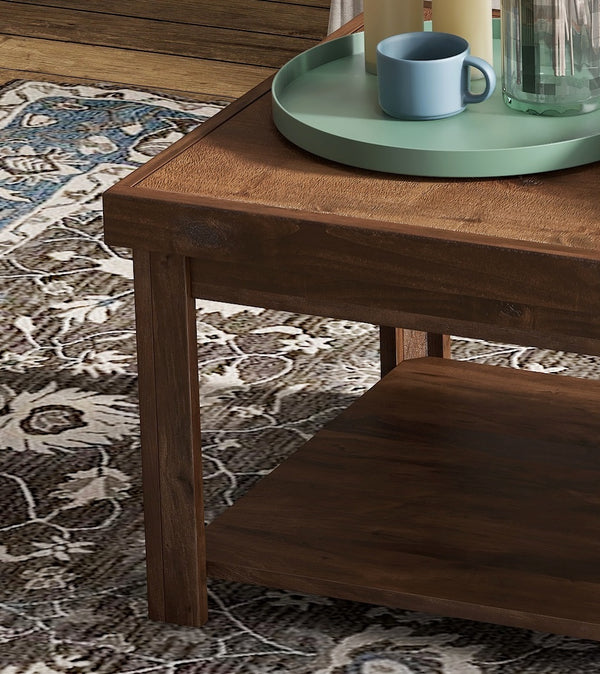 English Elm 24 inch Side Table Knotty Alder Whiskey Finish Rustic Modern End Table with Lower Shelf, Pre-Assembled B108P160190