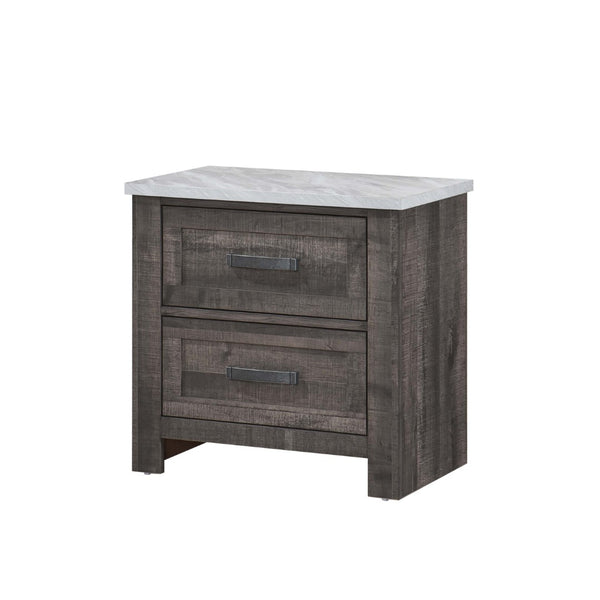 English Elm Antique Gray White Farmhouse Nightstand Two Drawer Hardwood Veneer Bedside Table B011P163347