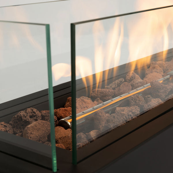 English Elm 28" Portable Fire Pit 50,000 BTU Propane Tabletop with Glass Wind Guard Lava Rocks Steel Burner W853P143553