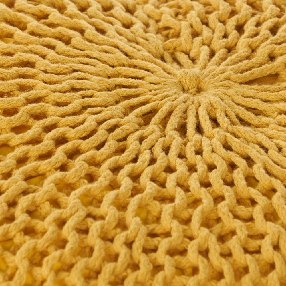 English Elm Bordeaux Knitted Cotton Round Pouf - Cozy Yellow Ottoman For Casual Seating & Stylish Decor B181P162843
