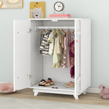 Hearth and Haven Wooden Wardrobe Cabinet with Hanging Rod, Storage Armoires with Doors , White WF320864AAK