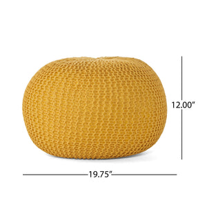 English Elm Bordeaux Knitted Cotton Round Pouf - Cozy Yellow Ottoman For Casual Seating & Stylish Decor B181P162843