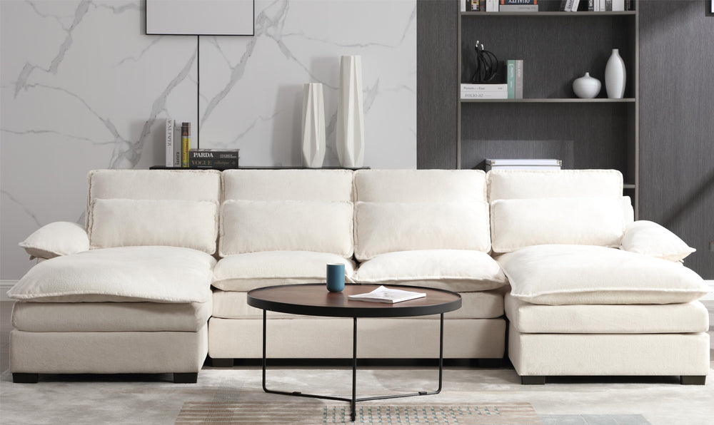 English Elm U U Shaped Modular Sectional Sofa Couch with Double Chaise, 6-Seater Convertible Memory Foam Beige Elegance W2108S00016