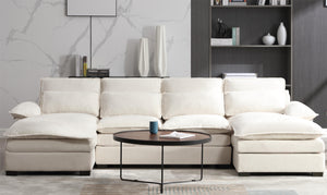 English Elm U U Shaped Modular Sectional Sofa Couch with Double Chaise, 6-Seater Convertible Memory Foam Beige Elegance W2108S00016