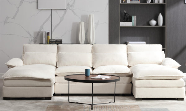 English Elm U U Shaped Modular Sectional Sofa Couch with Double Chaise, 6-Seater Convertible Memory Foam Beige Elegance W2108S00016