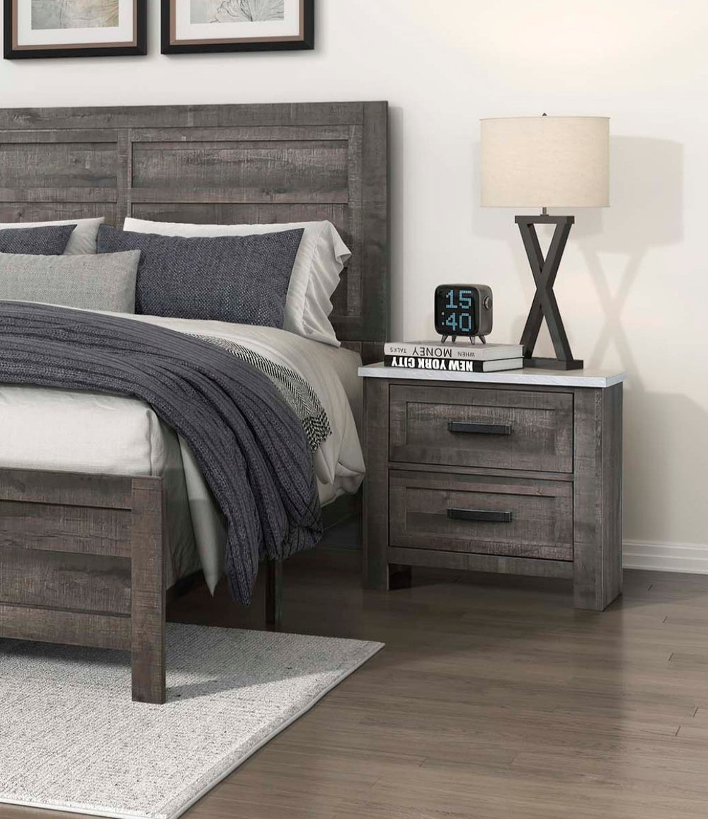 English Elm Antique Gray White Farmhouse Nightstand Two Drawer Hardwood Veneer Bedside Table B011P163347