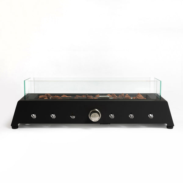 English Elm 28" Portable Fire Pit 50,000 BTU Propane Tabletop with Glass Wind Guard Lava Rocks Steel Burner W853P143553