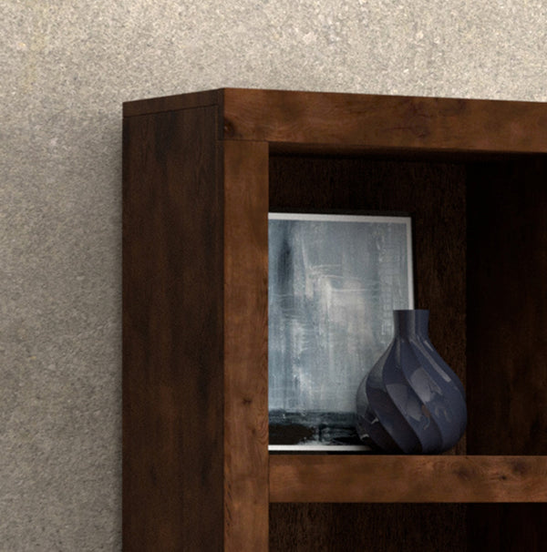 English Elm 49 Inch Bookcase in Whiskey Finish — Knotty Alder Solids, Rustic Distressed Look, 4 Shelves, Arrives Assembled B108P160196