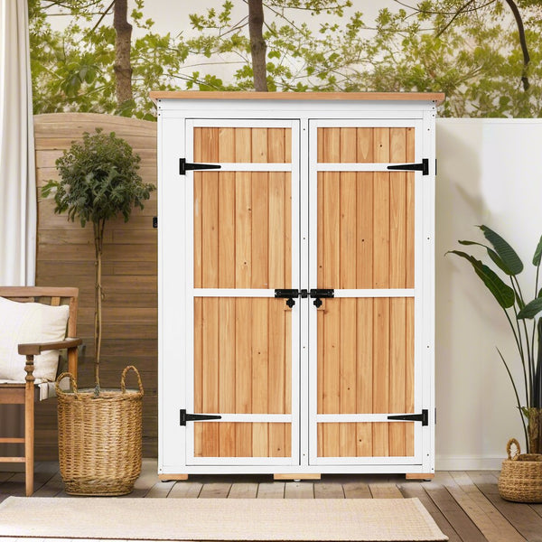 English Elm TOPMAX Outdoor 5.5ft Wood Storage Shed Cabinet with Waterproof Asphalt Roof, Lockable Doors, Sturdy Natural SP100016AAL
