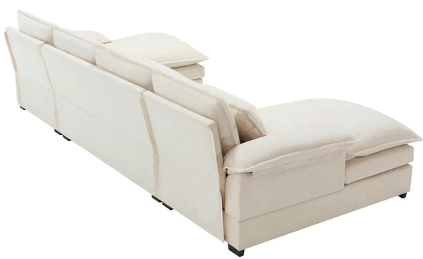 English Elm U U Shaped Modular Sectional Sofa Couch with Double Chaise, 6-Seater Convertible Memory Foam Beige Elegance W2108S00016