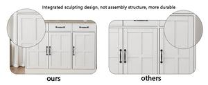 English Elm Farmhouse Buffet Sideboard with 3 Drawers and Doors White Dining Storage Cabinet W282138084