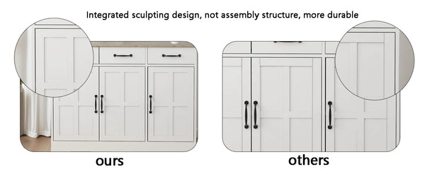 English Elm Farmhouse Buffet Sideboard with 3 Drawers and Doors White Dining Storage Cabinet W282138084