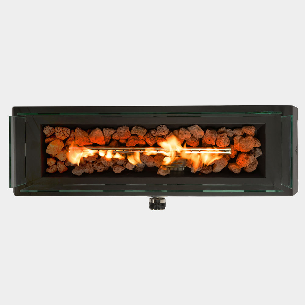 English Elm 28" Portable Fire Pit 50,000 BTU Propane Tabletop with Glass Wind Guard Lava Rocks Steel Burner W853P143553