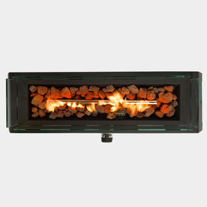English Elm 28" Portable Fire Pit 50,000 BTU Propane Tabletop with Glass Wind Guard Lava Rocks Steel Burner W853P143553