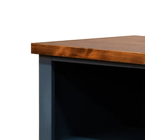 English Elm 72 72-inch High 5-Shelf Bookcase Blue Denim & Whiskey Finish Fully Assembled Modern Farmhouse Charm B108P160180