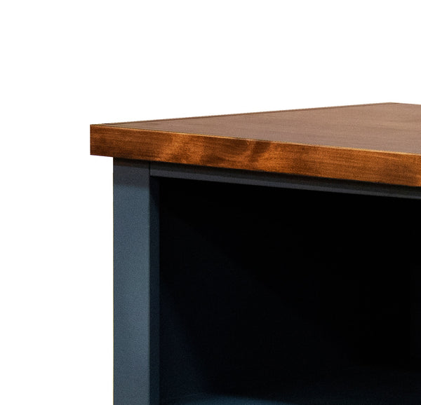 English Elm 72 72-inch High 5-Shelf Bookcase Blue Denim & Whiskey Finish Fully Assembled Modern Farmhouse Charm B108P160180