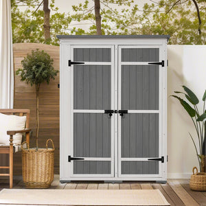 English Elm TOPMAX Outdoor 5.5ft Wood Storage Shed Cabinet with Waterproof Asphalt Roof, Lockable Doors, Sturdy White+gray SP100016AAE