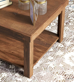English Elm 24 inch Side Table Knotty Alder Whiskey Finish Rustic Modern End Table with Lower Shelf, Pre-Assembled B108P160190