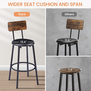 English Elm Round Bar Table Set with Two Pu Leather Stools Steel Frame Kitchen Pub Dining Rustic Brown W1162101847