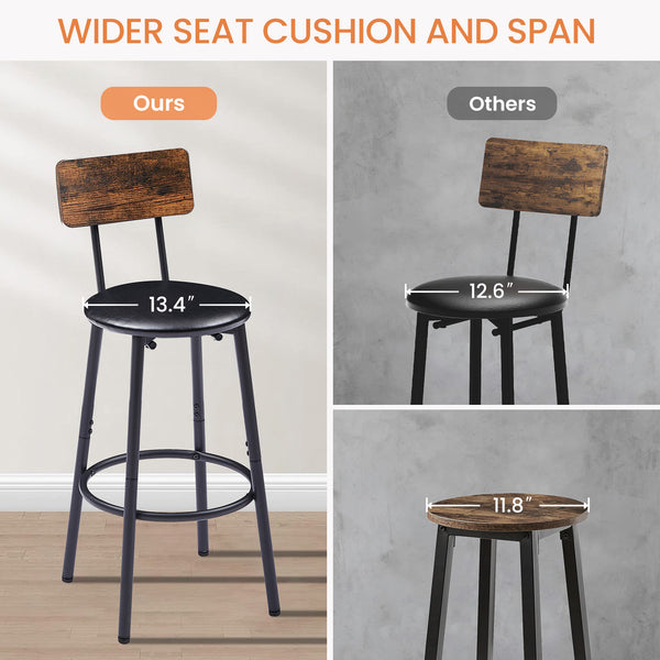 English Elm Bar Table Set with 2 Bar Stools PU Cushioned Backrests Space-Saving Vintage Woodgrain Top Enduring Stability and Comfort Rustic Brown W1162104643