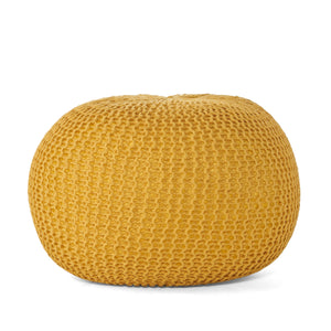 English Elm Bordeaux Knitted Cotton Round Pouf - Cozy Yellow Ottoman For Casual Seating & Stylish Decor B181P162843