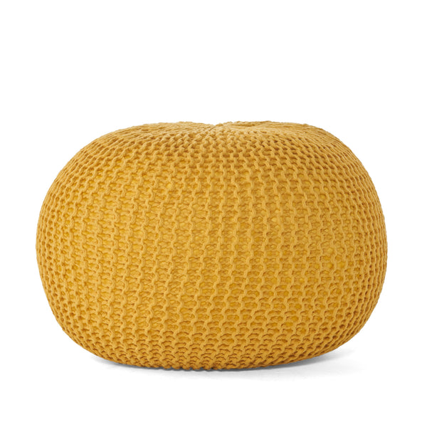 English Elm Bordeaux Knitted Cotton Round Pouf - Cozy Yellow Ottoman For Casual Seating & Stylish Decor B181P162843