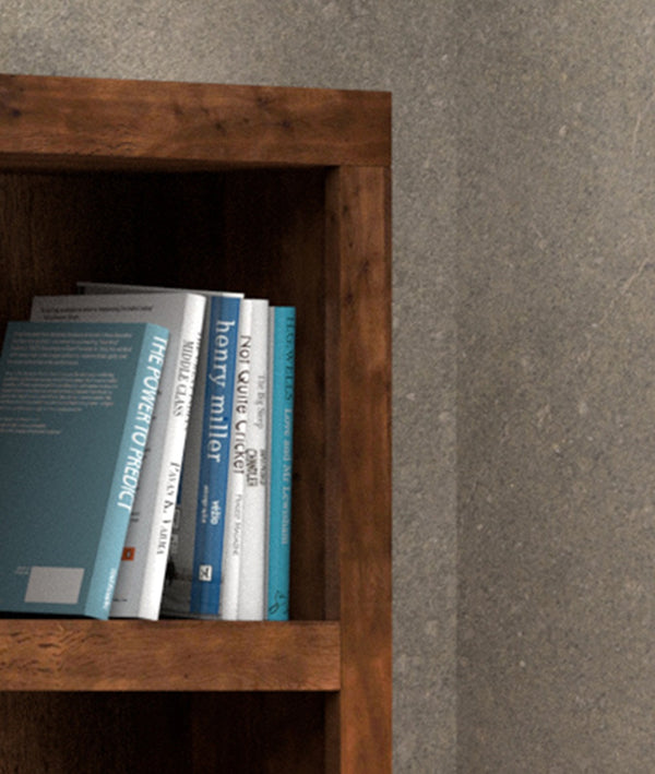 English Elm 79 Inch High Bookcase in Whiskey Finish — Solid Knotty Alder, 7 Shelves, Distressed Rustic Urban Style, Fully Assembled B108P160198