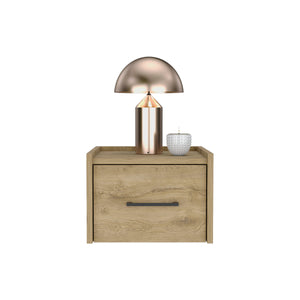 English Elm Floating Nightstand with Drawer and Open Shelf, Wall-Mounted Minimalist Design for Small Spaces Beige 17 L x 16 W x 5 H B097P163090