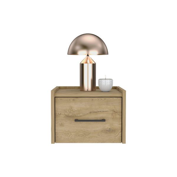 English Elm Floating Nightstand with Drawer and Open Shelf, Wall-Mounted Minimalist Design for Small Spaces Beige 17 L x 16 W x 5 H B097P163090