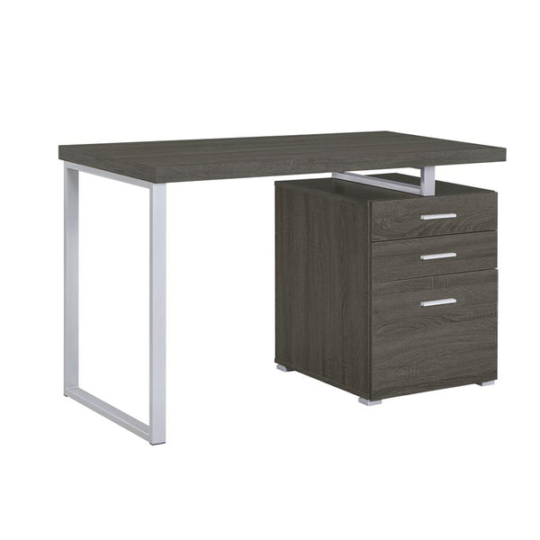 English Elm 3-drawer Office Desk with Spacious Work Surface, Metal Frame Accent, File Cabinet & Sleek Storage Appeal Grey B016P163568