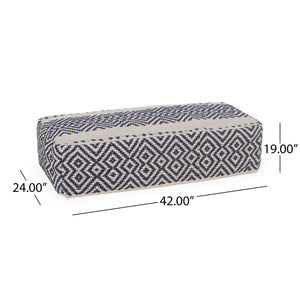 English Elm Juniper Rectangular Pouf Ottoman Floor Cushion 42"x24"x19" Blue & White Fabric, 200lb Capacity, Stylish Decor B181P162886