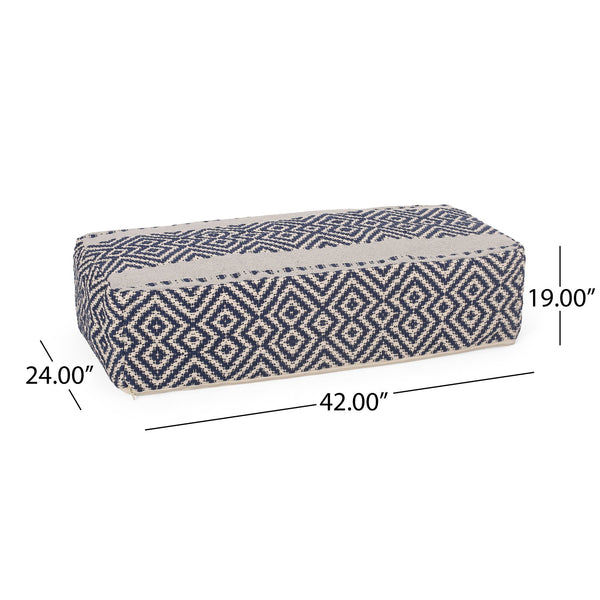 English Elm Juniper Rectangular Pouf Ottoman Floor Cushion 42"x24"x19" Blue & White Fabric, 200lb Capacity, Stylish Decor B181P162886