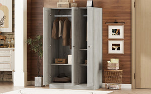 English Elm 3-door Shutter Wardrobe Gray Mdf Finish with Hanging Rail and Shelves for Bedroom LP006004AAE
