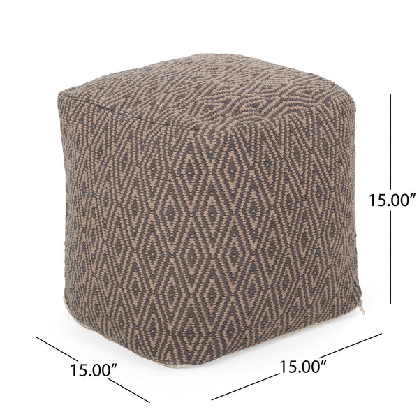 English Elm Amuleto Hand Loomed Cotton Pouf with Subtle Diamond Pattern, Soft Durable Fabric, 250 lb Capacity Grey+Brown B181P162867