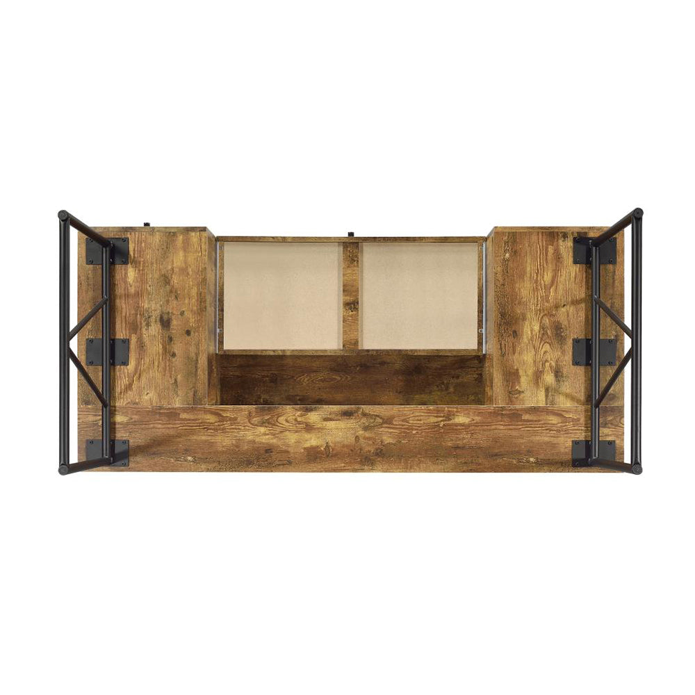 English Elm 4-Drawer Industrial Writing Desk in Antique Nutmeg & Black with Metal Frame, 4 Storage Drawers & Open Shelf — Stylish Home Office Centerpiece B016P164169