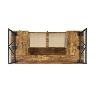 English Elm 4-Drawer Industrial Writing Desk in Antique Nutmeg & Black with Metal Frame, 4 Storage Drawers & Open Shelf — Stylish Home Office Centerpiece B016P164169