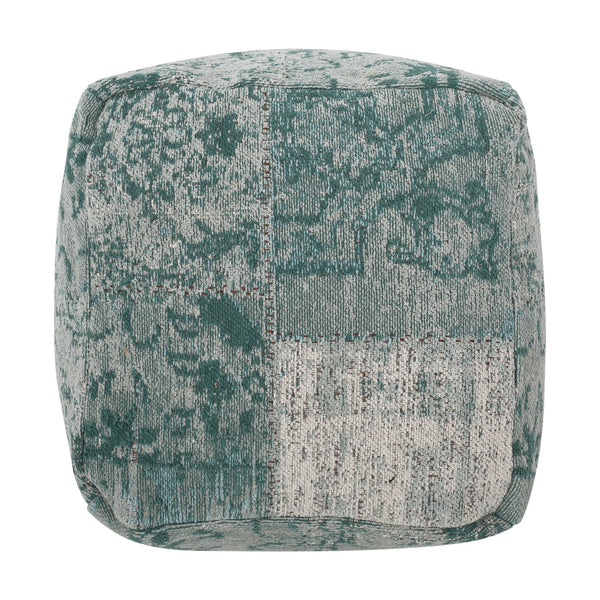 English Elm Ocean Square Pouf Teal Beige - Versatile 16" Fabric Ottoman Floor Cushion, Polystyrene Fill, 200lb Capacity B181P162903